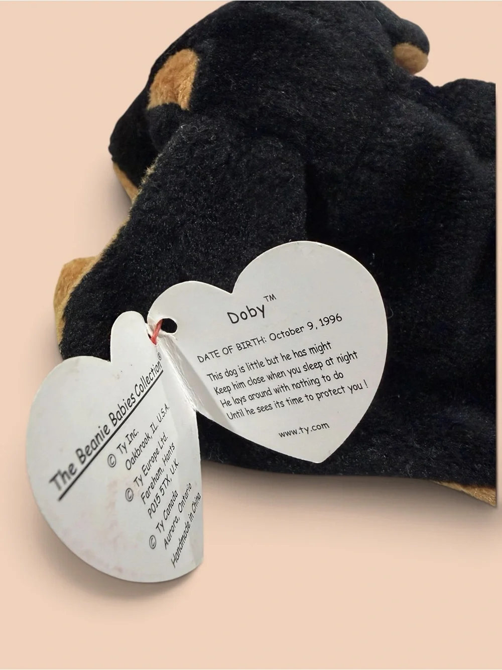 Ty Beanie Baby Doby the Doberman Plush Dog Toy - Soft Collectible